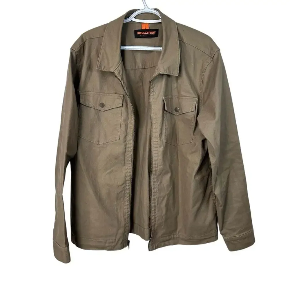 Realtree Beige Canvas Utility Jacket L Unlined Workwear Zip Front Ruggedcore